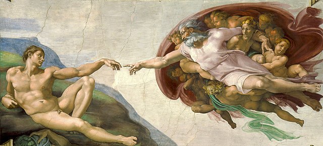 What is Narrative in Art? How to Master Visual Storytelling 3 creation of adam, cropped image, showing the arm of god reaching out to humanity, example of narrative in art