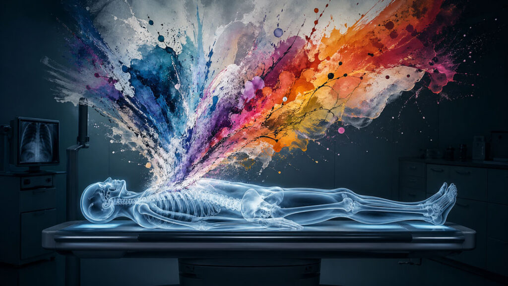 art and medicine X-ray body with paint coming out